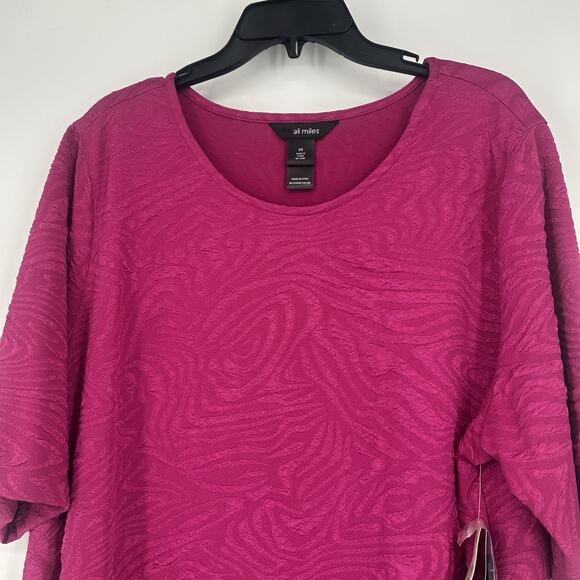 NEW Ali Miles Textured Tunic Top Pink Asymmetric Pocket Art Lagenlook Size 2X - Picture 2 of 10
